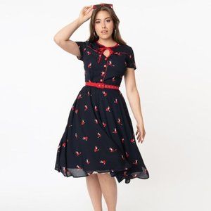 Unique Vintage, Fox and Navy Estelle Swing Dress